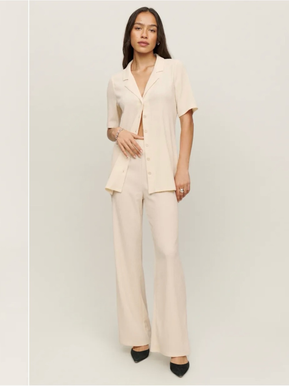 Reformation Ritzy Two Piece Set Women's XS Cream Button Up Shirt And Pants